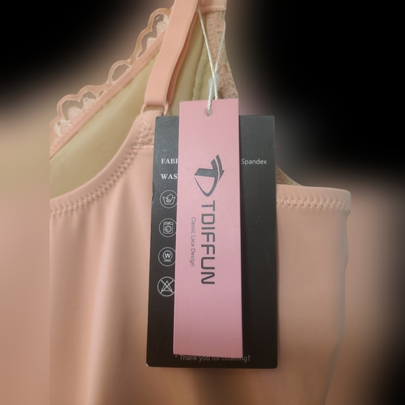 TDIFFUN Womens Pink Lace Shapewear Bodysuit Tummy Control Double layered Sz L - Picture 6 of 7